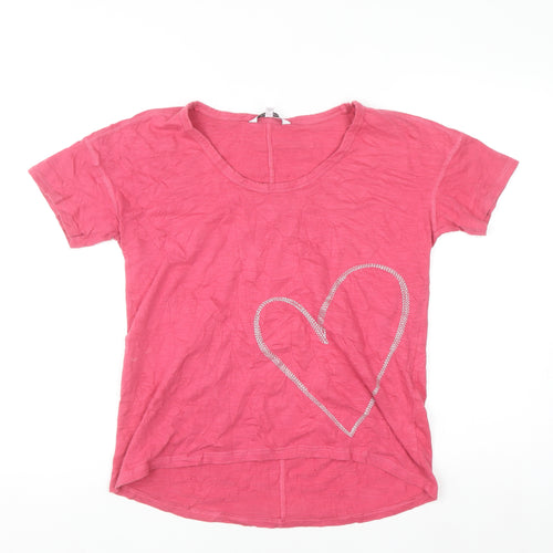 Next Petite Women Pink Rhinestone Heart Cotton T-Shirt Size 10