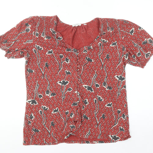 Fat Face Women's Red Floral Short Sleeve Tunic Blouse Size 8