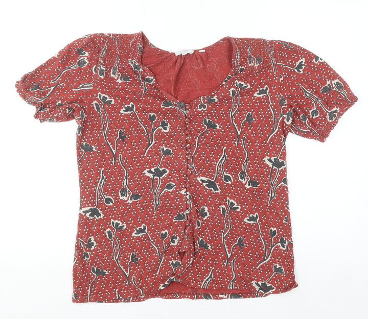 Fat Face Women's Red Floral Short Sleeve Tunic Blouse Size 8