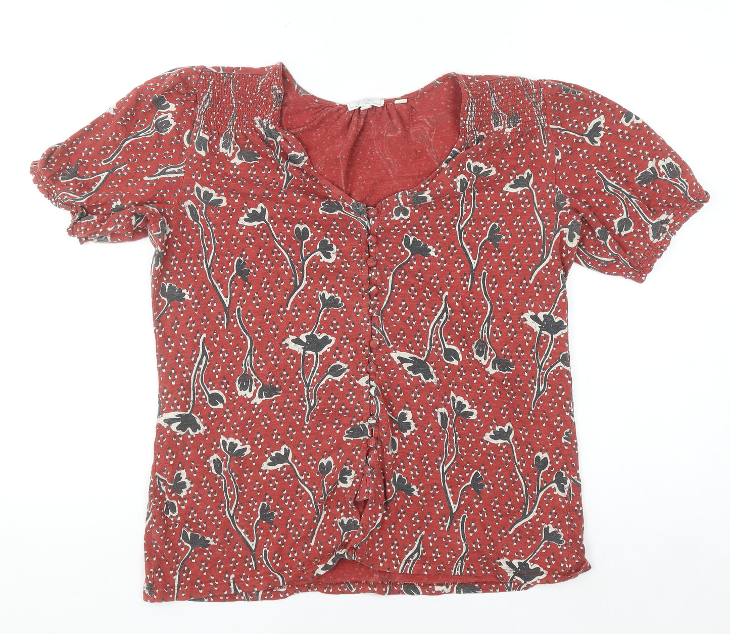 Fat Face Women's Red Floral Short Sleeve Tunic Blouse Size 8