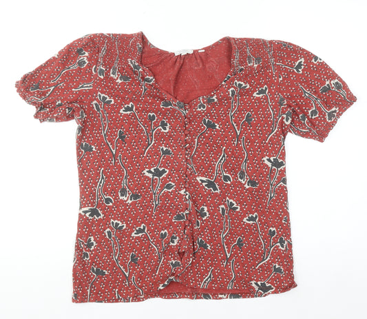 Fat Face Women's Red Floral Short Sleeve Tunic Blouse Size 8