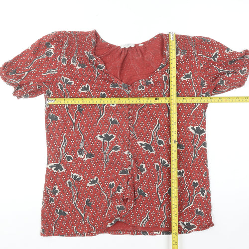Fat Face Women's Red Floral Short Sleeve Tunic Blouse Size 8