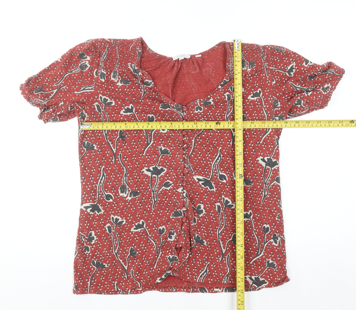 Fat Face Women's Red Floral Short Sleeve Tunic Blouse Size 8