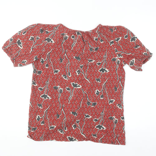 Fat Face Women's Red Floral Short Sleeve Tunic Blouse Size 8
