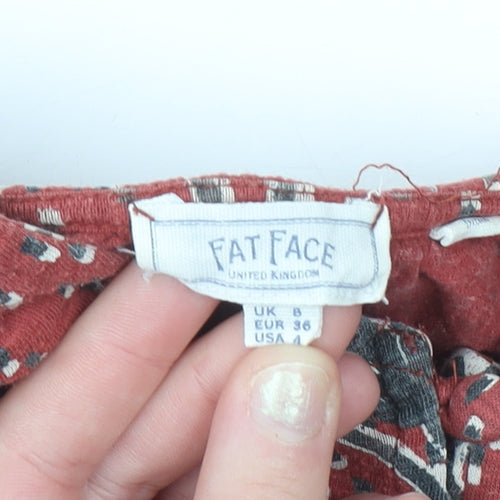 Fat Face Women's Red Floral Short Sleeve Tunic Blouse Size 8