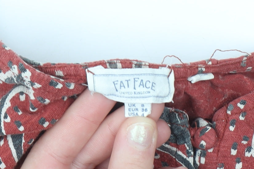 Fat Face Women's Red Floral Short Sleeve Tunic Blouse Size 8