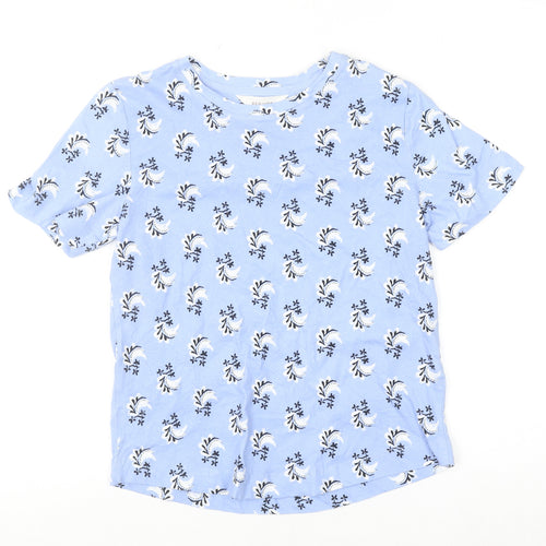 Marks and Spencer Per Una Women's Blue Floral Cotton Linen T-Shirt Size 6