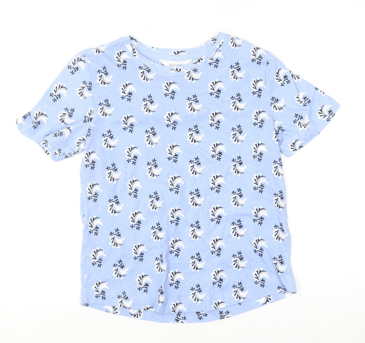 Marks and Spencer Per Una Women's Blue Floral Cotton Linen T-Shirt Size 6
