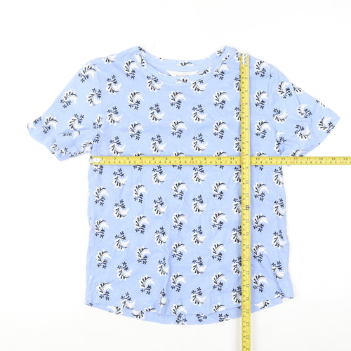 Marks and Spencer Per Una Women's Blue Floral Cotton Linen T-Shirt Size 6