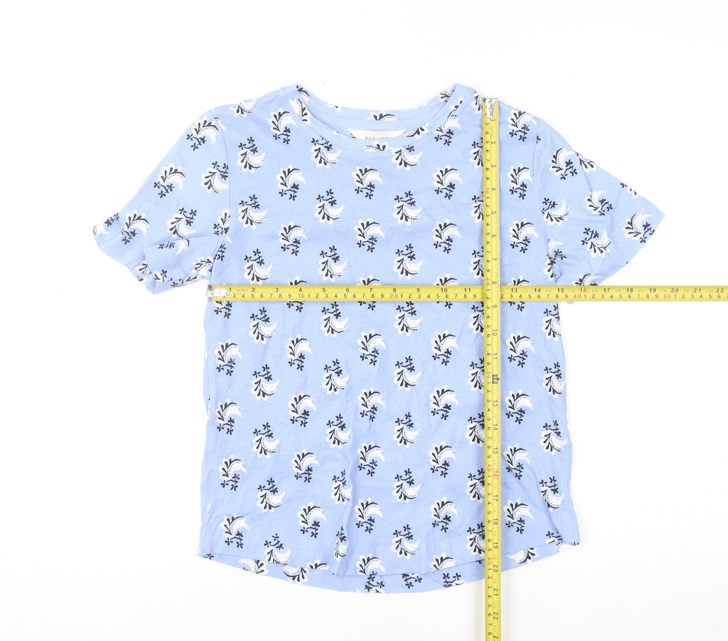 Marks and Spencer Per Una Women's Blue Floral Cotton Linen T-Shirt Size 6