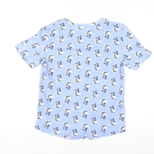 Marks and Spencer Per Una Women's Blue Floral Cotton Linen T-Shirt Size 6