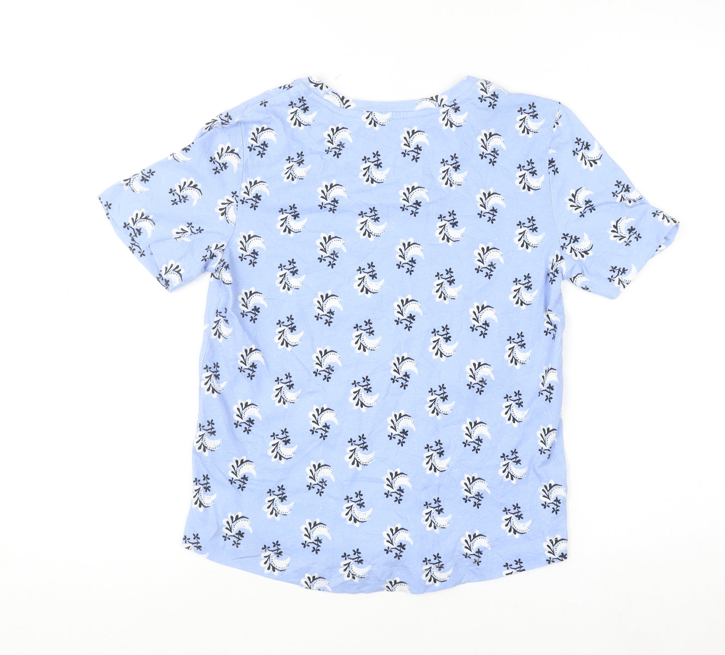 Marks and Spencer Per Una Women's Blue Floral Cotton Linen T-Shirt Size 6