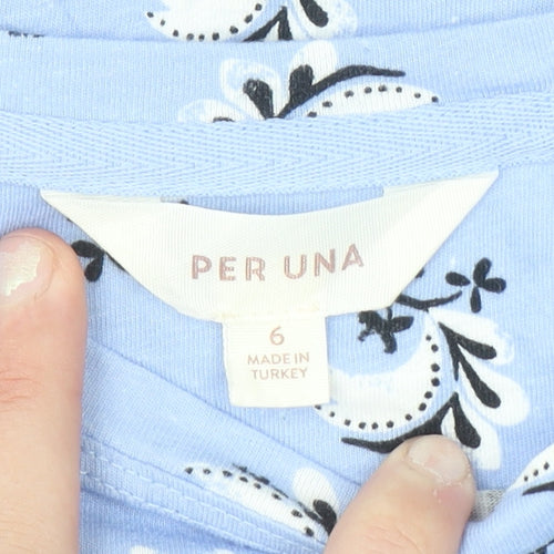 Marks and Spencer Per Una Women's Blue Floral Cotton Linen T-Shirt Size 6