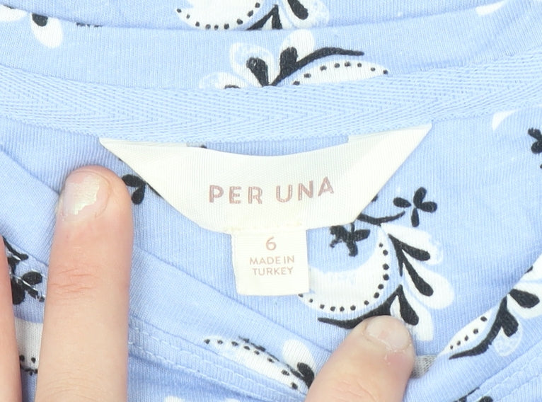 Marks and Spencer Per Una Women's Blue Floral Cotton Linen T-Shirt Size 6