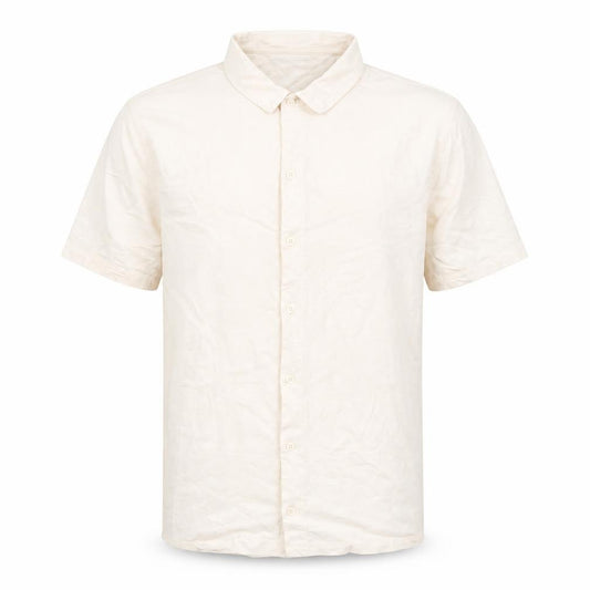 Front view of ASOS Design Men's Beige Cotton Short Sleeve Button-Up Shirt M