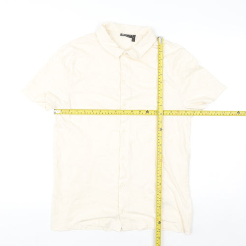 ASOS Design Men's Beige Cotton Short Sleeve Button-Up Shirt M
