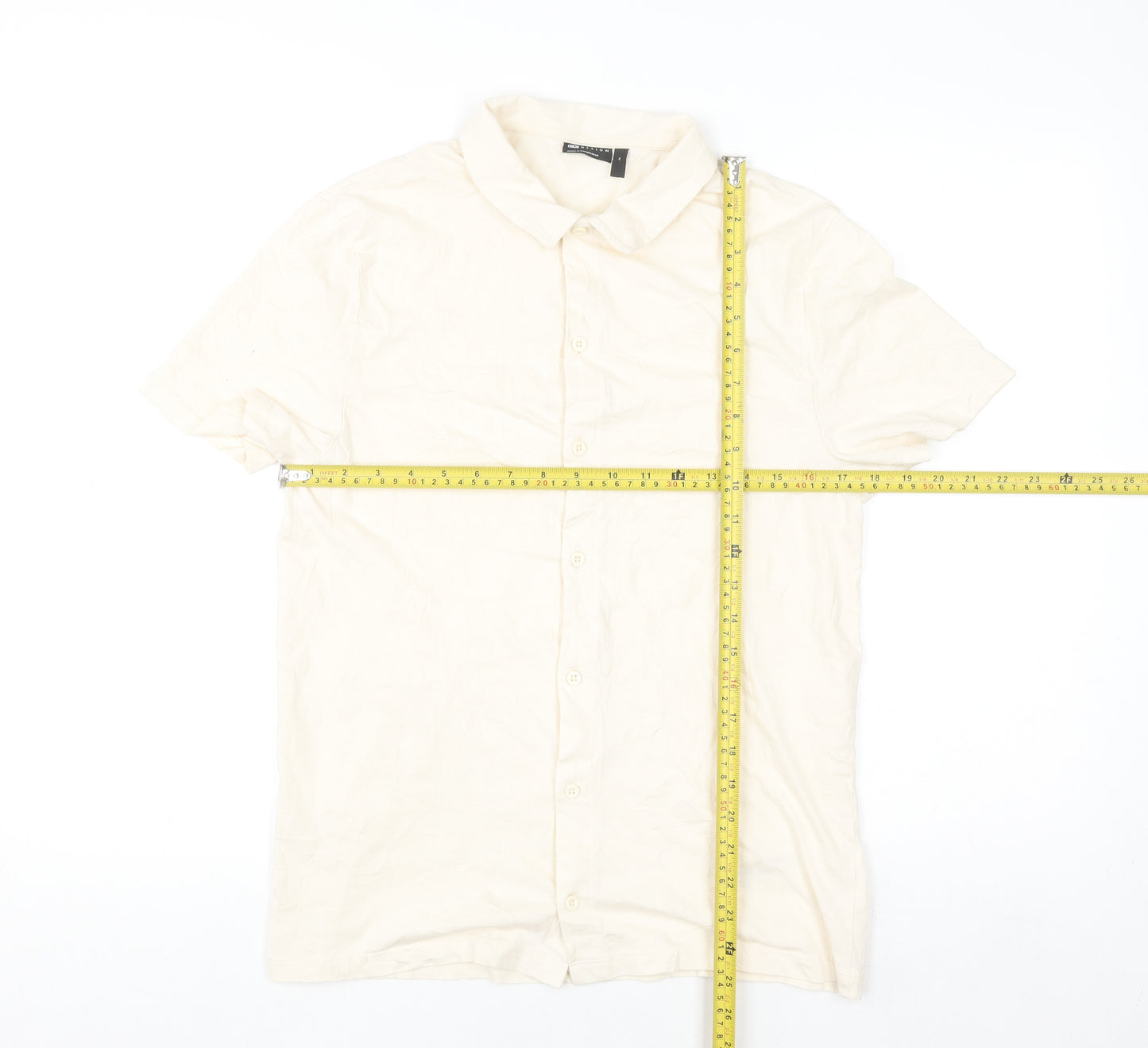 ASOS Design Men's Beige Cotton Short Sleeve Button-Up Shirt M