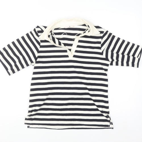 Tu Women’s Black & White Striped Collared T-Shirt Size 6 100% Cotton