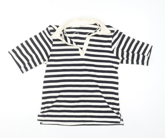 Tu Women’s Black & White Striped Collared T-Shirt Size 6 100% Cotton
