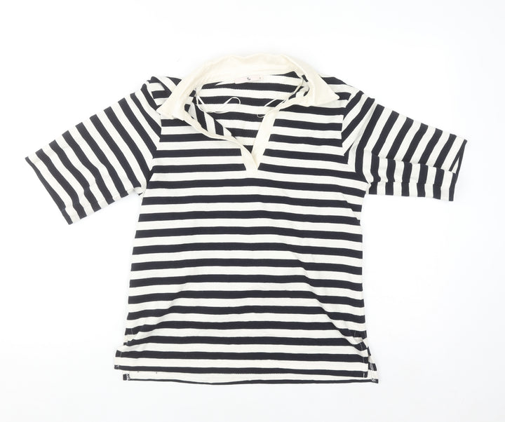 Tu Women’s Black & White Striped Collared T-Shirt Size 6 100% Cotton