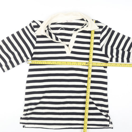 Tu Women’s Black & White Striped Collared T-Shirt Size 6 100% Cotton