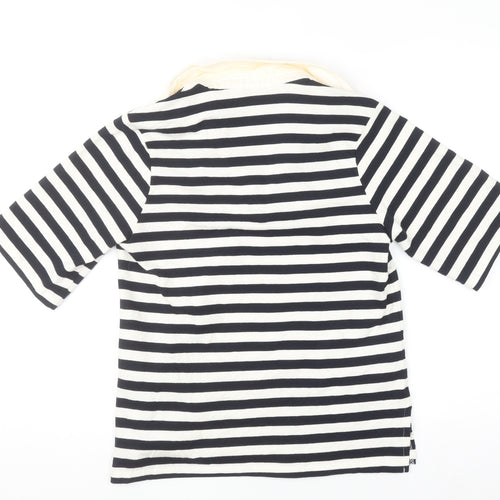 Tu Women’s Black & White Striped Collared T-Shirt Size 6 100% Cotton