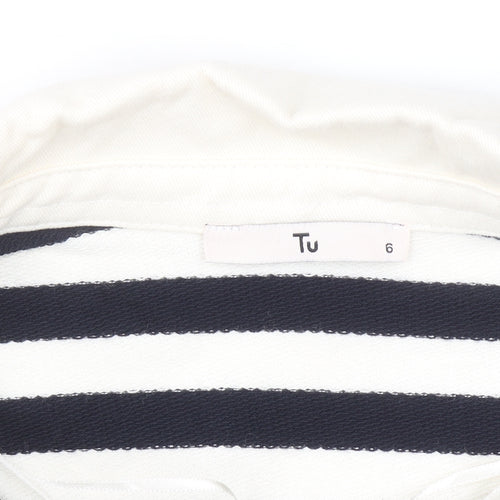 Tu Women’s Black & White Striped Collared T-Shirt Size 6 100% Cotton