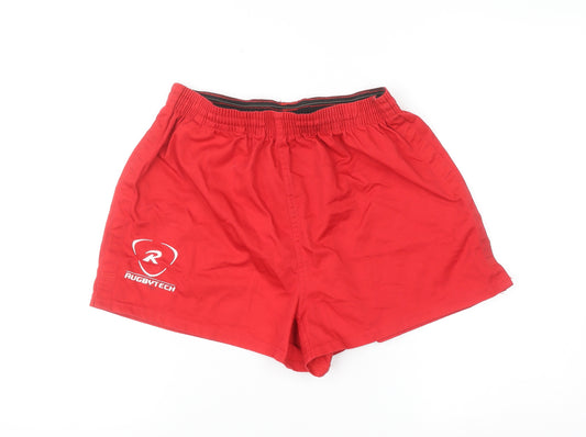 Rugbytech Men’s Red Sports Shorts Size 32 Elastic Waist Quick Dry
