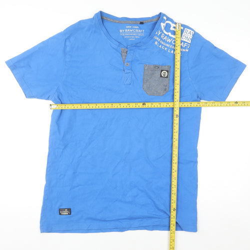 Rawcraft Men's Blue Henley Short Sleeve Cotton T-Shirt Size L