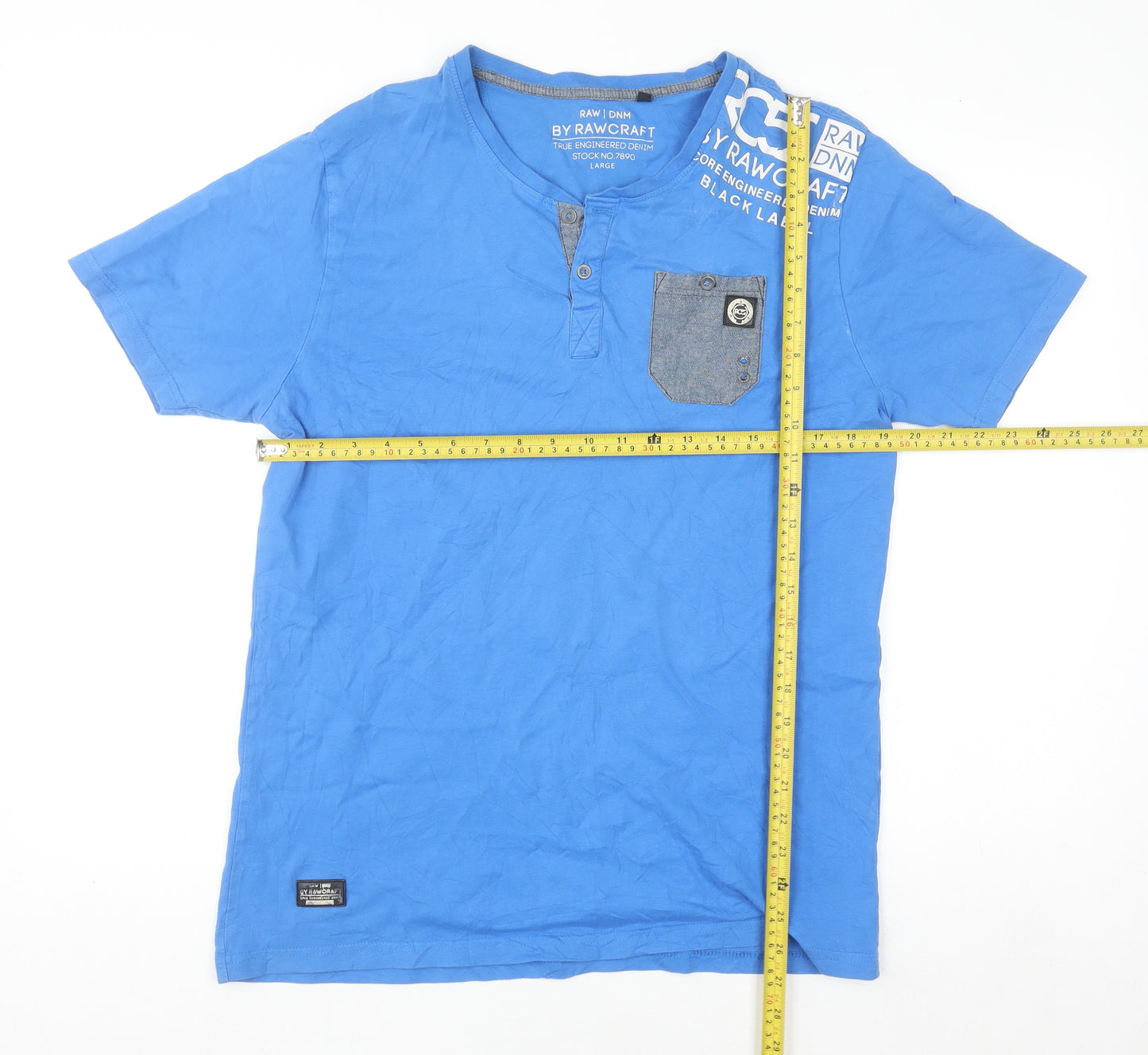 Rawcraft Men's Blue Henley Short Sleeve Cotton T-Shirt Size L