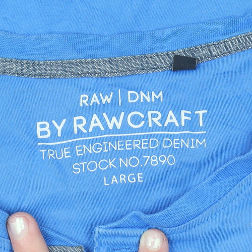 Rawcraft Men's Blue Henley Short Sleeve Cotton T-Shirt Size L
