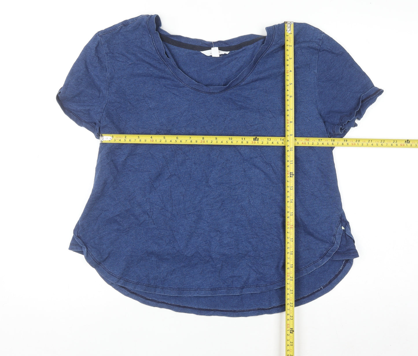 Marks and Spencer Women Blue Cotton Basic Scoop Neck T-Shirt Size 12