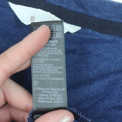 Marks and Spencer Women Blue Cotton Basic Scoop Neck T-Shirt Size 12