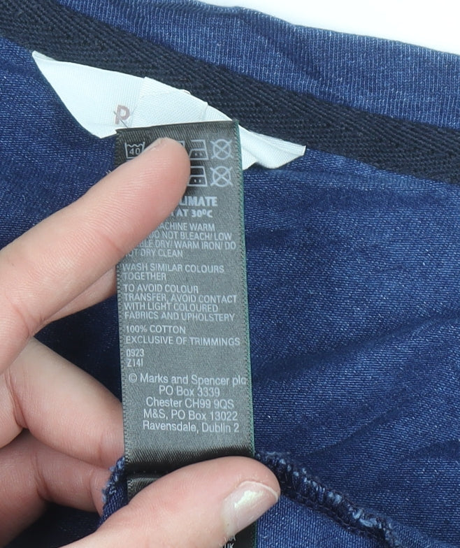 Marks and Spencer Women Blue Cotton Basic Scoop Neck T-Shirt Size 12