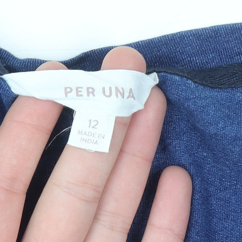 Marks and Spencer Women Blue Cotton Basic Scoop Neck T-Shirt Size 12