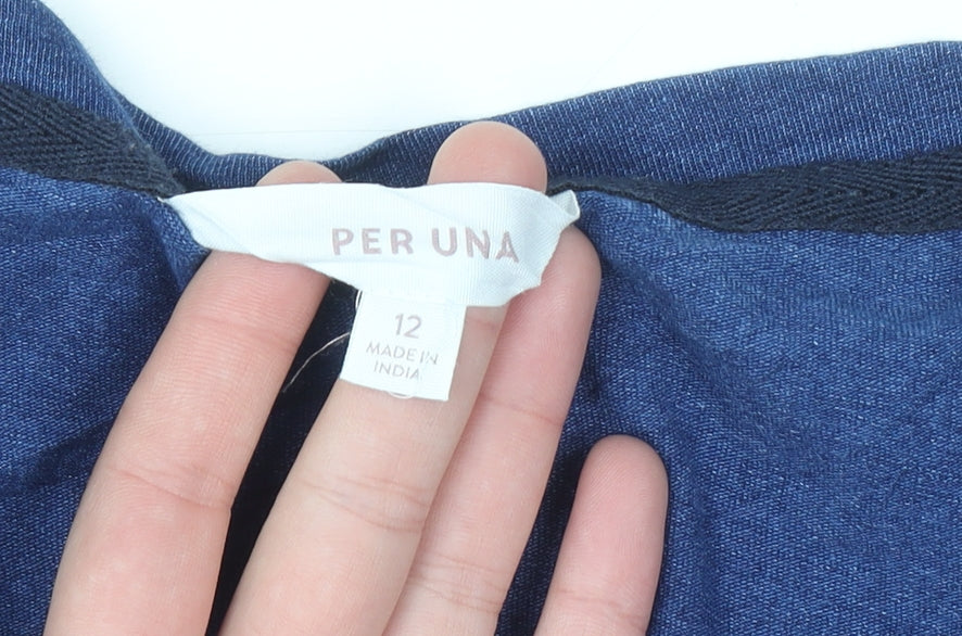 Marks and Spencer Women Blue Cotton Basic Scoop Neck T-Shirt Size 12