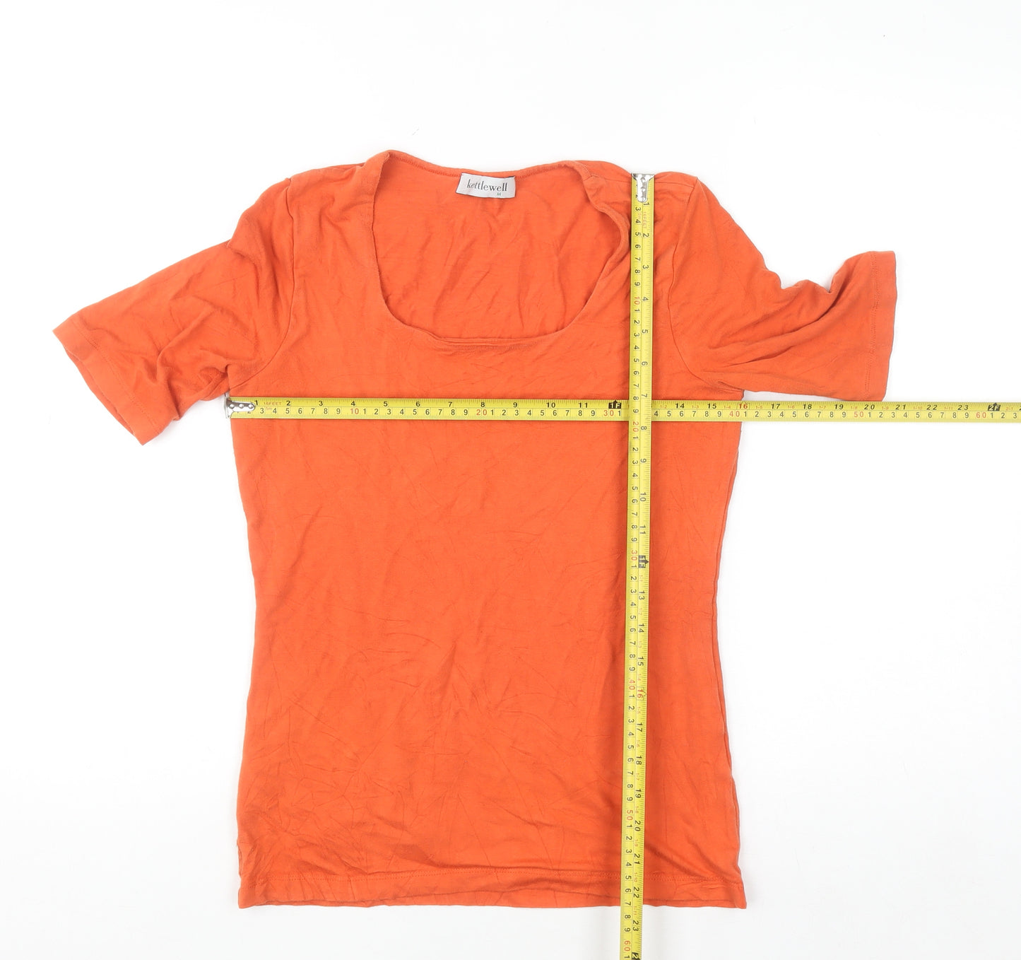 Kettlewell Women’s Orange Short Sleeve Square Neck Basic T-Shirt M