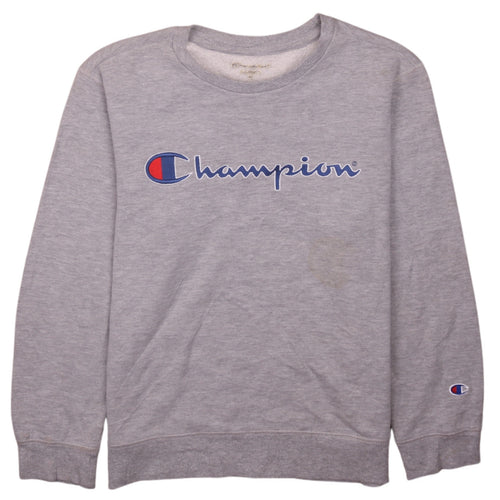 Champion Men's Grey Logo Crew Neck Fleece Sweatshirt Size M