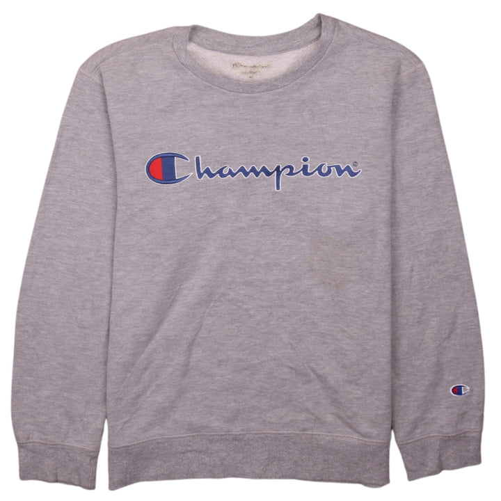 Champion Men's Grey Logo Crew Neck Fleece Sweatshirt Size M