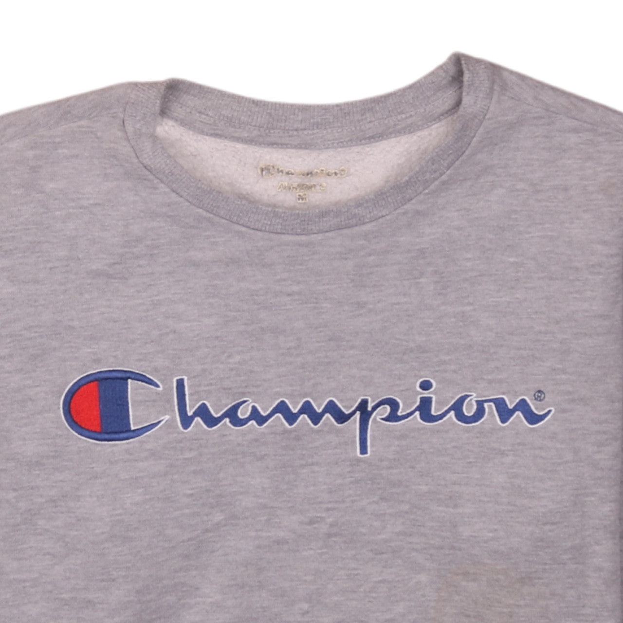 Champion Men's Grey Logo Crew Neck Fleece Sweatshirt Size M