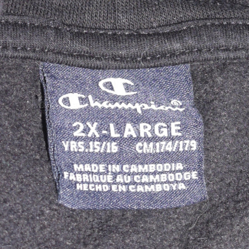 Champion Boys Black 2XL Pullover Hoodie Cotton Blend Logo Sweatshirt