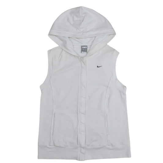 Nike Women's White Sleeveless Full Zip Hoodie Vest Size L 14 Studio Fit