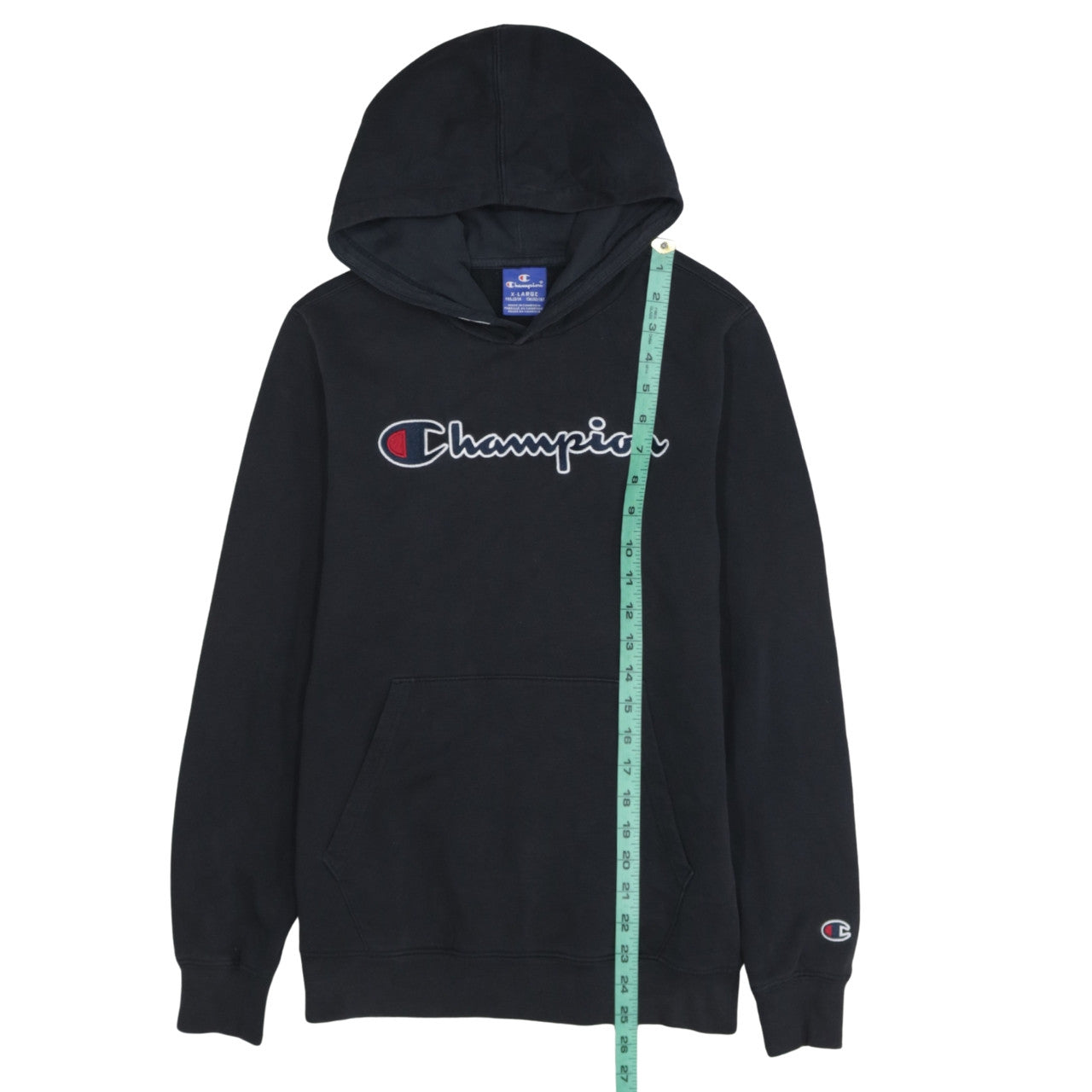 Champion Boys Black Pullover Hoodie XL 13-14 Years Cotton Blend Logo Print