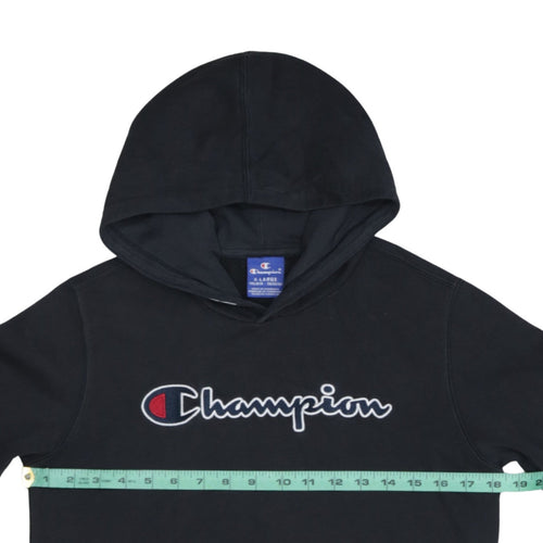 Champion Boys Black Pullover Hoodie XL 13-14 Years Cotton Blend Logo Print