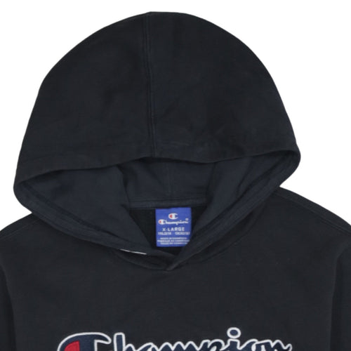 Champion Boys Black Pullover Hoodie XL 13-14 Years Cotton Blend Logo Print