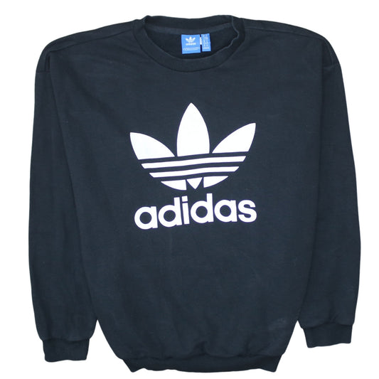 Adidas Women Black Crew Neck Pullover Sweatshirt UK 10 Logo Print
