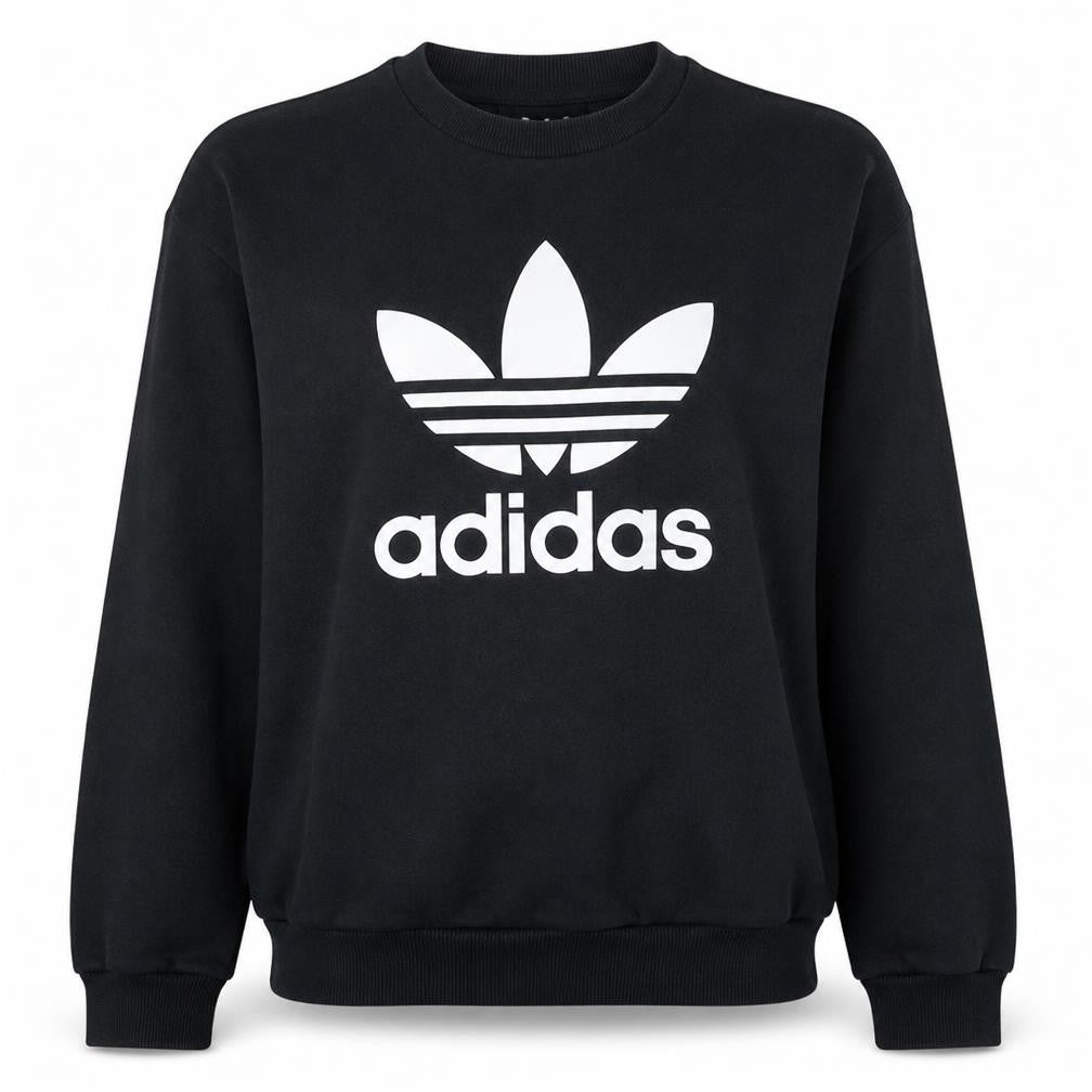 Front view of Adidas Women Black Crew Neck Pullover Sweatshirt UK 10 Logo Print