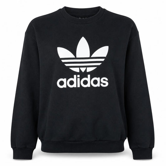 Front view of Adidas Women Black Crew Neck Pullover Sweatshirt UK 10 Logo Print