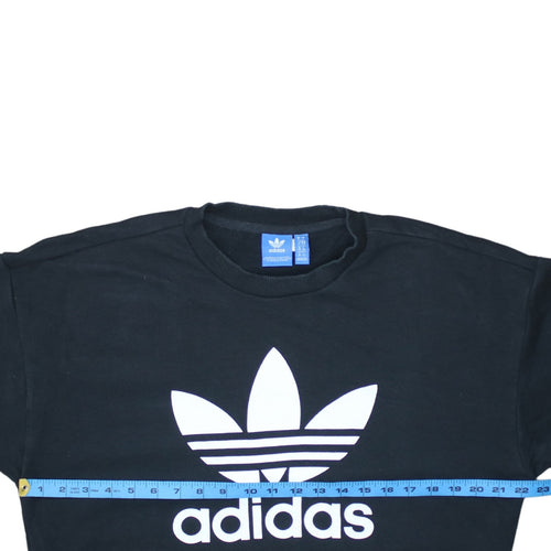 Adidas Women Black Crew Neck Pullover Sweatshirt UK 10 Logo Print