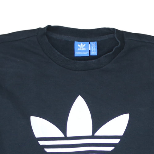 Adidas Women Black Crew Neck Pullover Sweatshirt UK 10 Logo Print